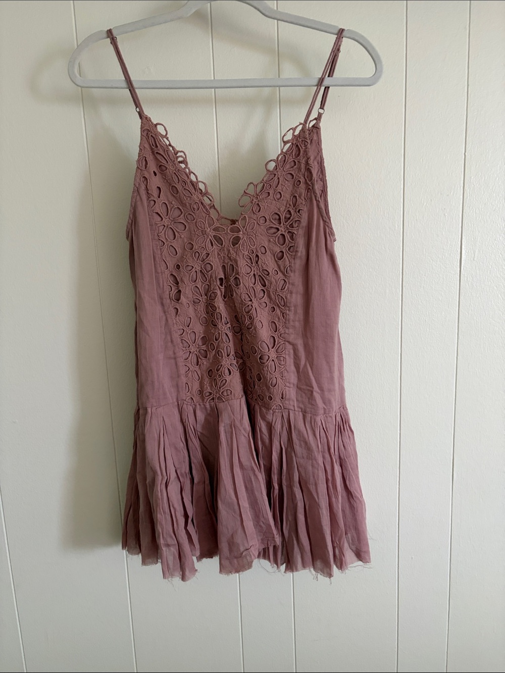 Free People Dusty Mauve Lace-Front Tiered Mini Dress